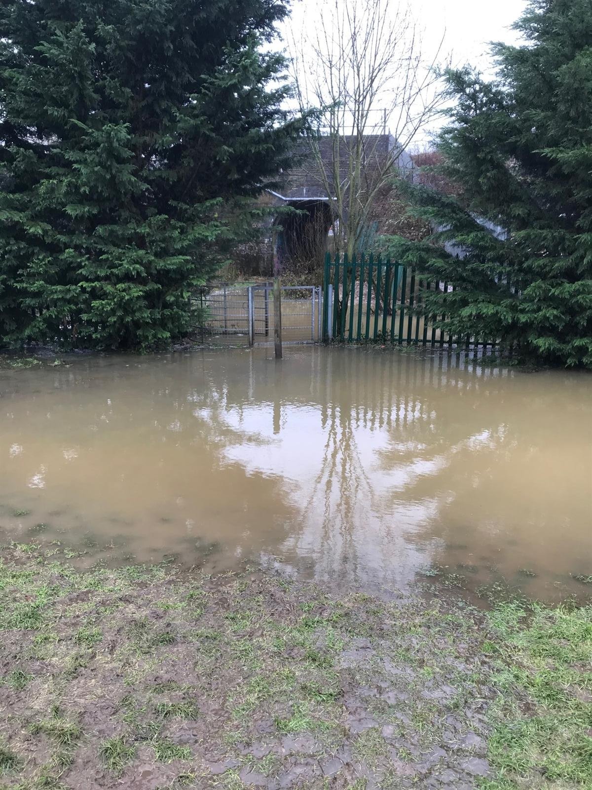 Flooding near the Cranborne Road entry to the former Potters Bar Golf Course